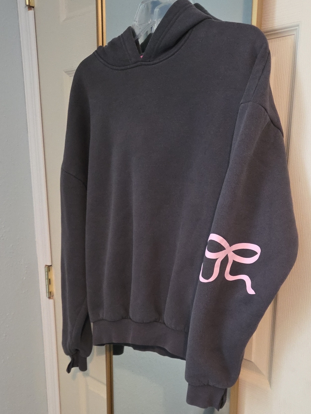 Edikted Charcoal Hoodie with Light Pink Sleeve Script Accents-XS - Picture 8 of 8